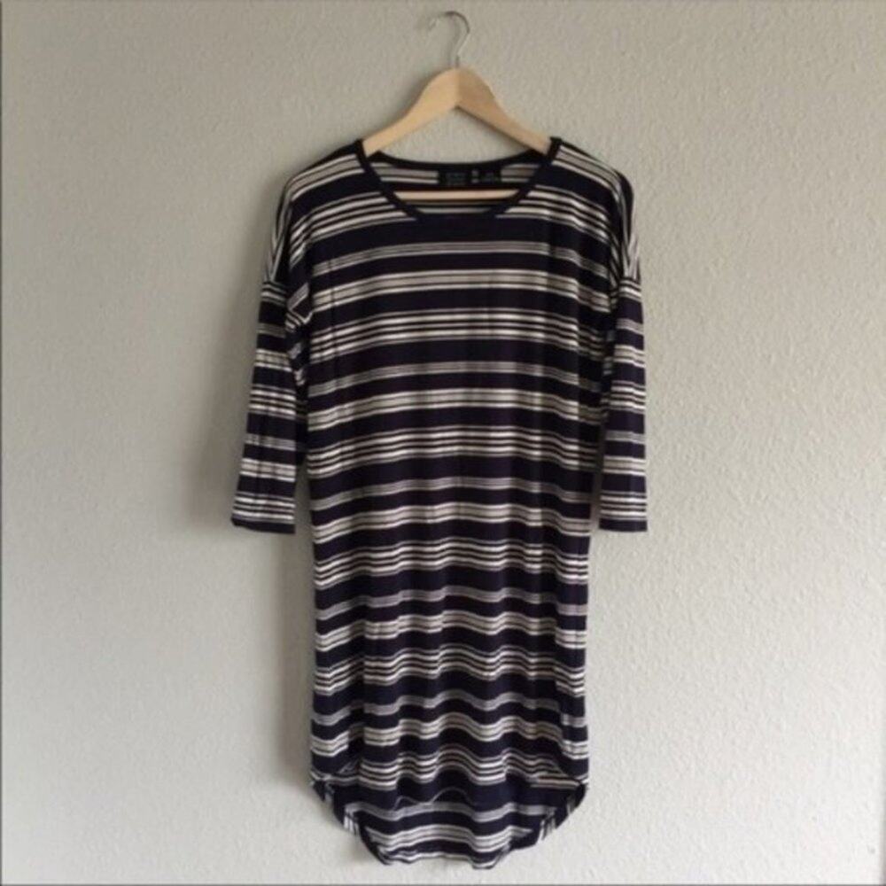 Navy Stripe Knit Mini Dress 3/4 Sleeves by PRESS